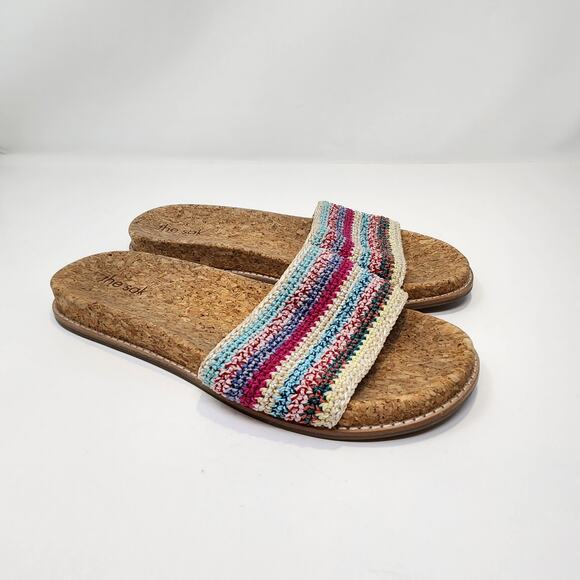 The Sak Mendocino Slide Slip On Sandals Women Size 8 Crochet Multi Color Cork - Picture 1 of 9